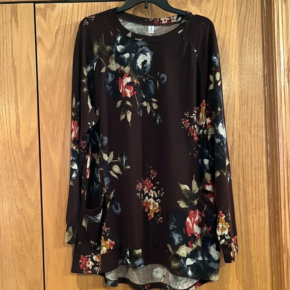 brown tunic with flowers
